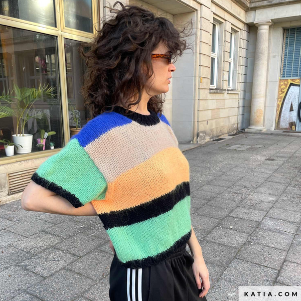 Kit de tricot - T-Shirt Niri Rayé top-down par Katia