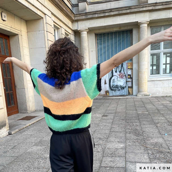 Kit de tricot - T-Shirt Niri Rayé top-down par Katia