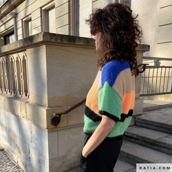 Kit de tricot - T-Shirt Niri Rayé top-down par Katia