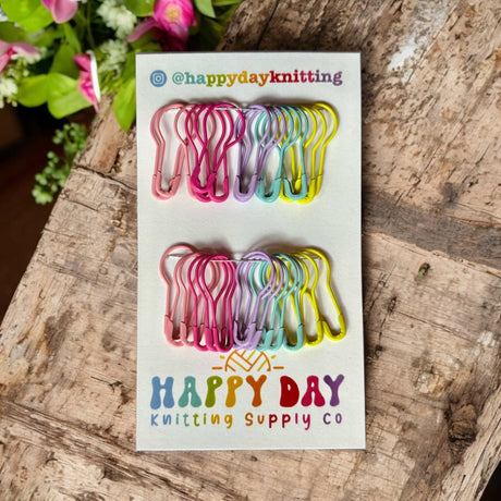 Rainbow bulb-shaped stitch markers by Happy Day Knitting
