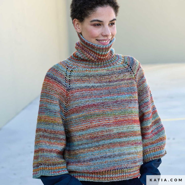  Turtleneck sweater Cotton-Merino Rainbow by Katia